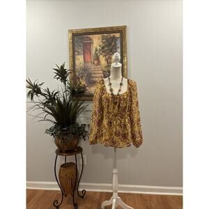 DR2 Women's Size Large Long Sleeve Peasant Top Blouse Multicolor Boho